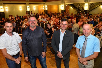 Oliver Gerstner, Frank Urbanek, Thomas Goebel und Achim Thimann (v.l .), beim „Freie Presse“-Wahlforum zur Bürgermeisterwahl im Kulturforum „Stadtpark" in Frankenberg.