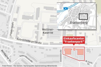 Hier liegt das Einkaufszentrum „Frankenpark“ in Frankenberg.