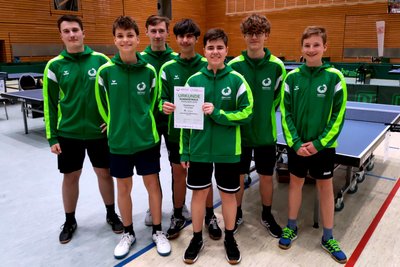 Nils Arnold, Emil Wittig, Moritz Hunger, Leo Wohlgemuth, Timo Iffert, Tom Seifert und Janne Rösch (von links) bildeten das Tischtennis-Team.