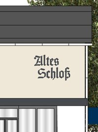 Der Name in Frakturschrift wird so künftig an der Ost- und Westansicht zu sehen sein. 