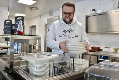 Norman Pörschke in der neuen Kantine der Arbeitsagentur.