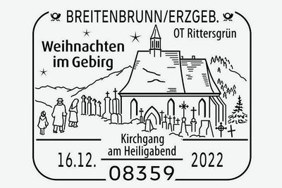 Dieser Sonderstempel nach dem Gemälde "Kirchgang am Heiligabend" von Gustav Zindel wird weihnachtliche Post zieren. 