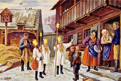 "Dreikönigssingen im Egerland" von Gustav Zindel, Teplitz-Schönau, vor 1945. 