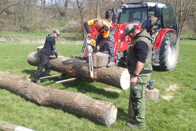 Turniervorbereitung: Fleißige Hände beim Hindernisbau der „Spinne“.