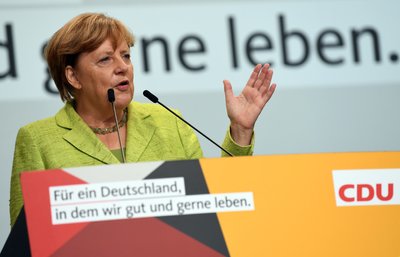 undeskanzlerin Angela Merkel (CDU) spricht einer Wahlkampfveranstaltung der CDU.