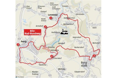 Ein Tipp für eine Rundfahrt: Der Bilz-Radweg von Lunzenau über Burgstädt nach Penig ist rund 35 Kilometer lang.