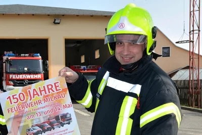 Jens Neubert zum 150. Geburtstag der Feuerwehr Milkau im Jahr 2017.