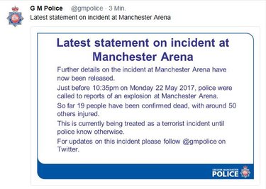 Diesen Tweet verbreitete die Polizei von Manchester um 2.10 Uhr.