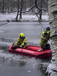 Per Schlauchboot wurde das tote Tier geborgen und ans Ufer gebracht. 