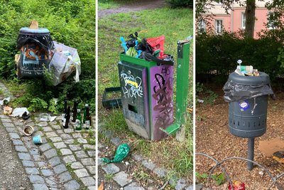 Spaziergänger im Gerhart-Hauptmann-Platz klagen über volle Müllbehälter.