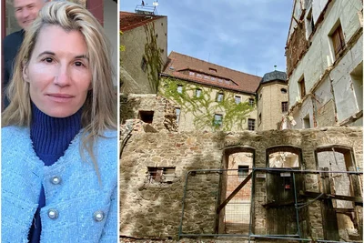 Mathilda Huss im Jahr 2023 und ihr Schloss Reinsberg. Der Südflügel wurde vergangenes Jahr abgerissen.