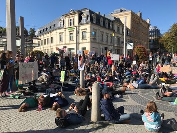Mit einer symbolischen "Sterbe"-Aktion wiesen Teilnehmer der Demo aufs Artensterben hin. 