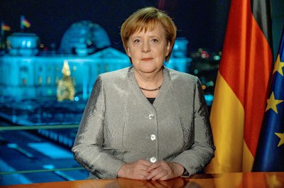 Bundeskanzlerin Angela Merkel (CDU), aufgenommen nach der Aufzeichnung ihrer Neujahrsansprache im Kanzleramt.