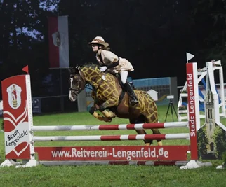 Beim Hunterklassen-Wettbewerb 80er mit Kostüm hat Lina-Sophie Rödel vom Reit- und Fahrverein Lengenfeld den Sieg geholt und die Wertung für das beste Kostüm gewonnen. 