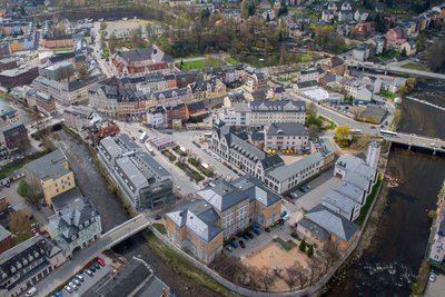 Blick auf die Innenstadt von Aue. Am Sonntag haben die Bürgerinnen und Bürger der Stadt Aue-Bad Schlema Marcus Hoffmann (CDU) zum neuen Oberbürgermeister gewählt.