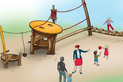 Der Kletterparcours enthält historische Rückbezüge zur Baumwolle, ohne das Klettern zu beeinträchtigen.
