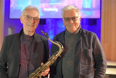 Henry Hübchen und Jazzlegende Günther Fischer zum Kulturtalk in der Nikolaikirche.
