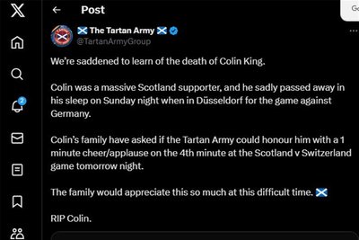 In diesem Post auf X kündigt "The Tartan Army" die emotionale Aktion an diesem Mittwochabend im Kölner Stadion an. Foto: Screenshit/X