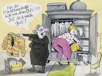 Auch die Flüchtlingshilfe gehört zu den gesellschaftlichen Entwicklungen, die Karikaturistin Barbara Henniger unter die Lupe nimmt.