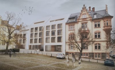 Viel Lob gab es für den modernen Siegerentwurf des Chemnitzer Büros Studio2Architekten. Dennoch müssen Änderungen vorgenommen werden. Rechts im Bild: die Superintendentur. 