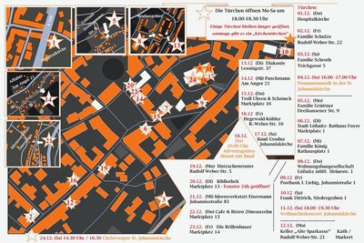 Die Türchen des lebendigen Adventskalenders Lößnitz 2022. 