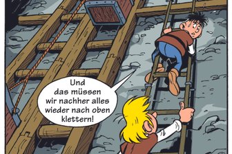 Abrafaxe fahren ein: Califax und Co. nehmen erstmals die Stollen und Schächte im Erzgebirge ins Visier - Es sind natürlich Fahrten, keine Leitern: In einem „Mosaik“-Sonderheft erorbern Abrax, Brabax und Califax bald das Erzgebirge unter Tage.