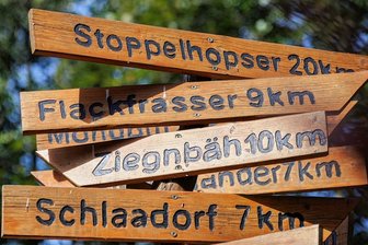 Abstimmung zum erzgebirgischen Mundartwort 2022: Was folgt auf kabsch, Lorks und ausbuzeln? - 2012 begann Lempke mit dem Bau des "mundartlichen Wegweiser" in seinem Garten. Sechs Schilder wurden zu Beginn angebracht.
