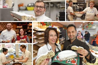 Abstimmung zum Lieblingsbäcker: Diese fünf Bäcker aus dem Erzgebirge und Mittelsachsen kämpfen um den Titel - Diese fünf Bäcker stehen im Finale (im Uhrzeigersinn von oben): Bäckereien Nitzsche, Forberger, Härtig, Sparschuh-Helbig und Paulig.