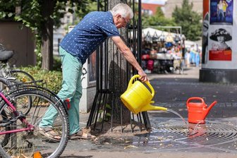 Acht bis zehn Eimer Wasser pro Woche - so retten Sie die Bäume in Ihrem Kiez - Uwe Buckendahl gießt einen Straßenbaum auf dem Lindenauer Markt. Die zunehmende Trockenheit macht den Straßenbäumen vor allem in Sachsens Städten zu schaffen. Vielerorts rufen angesichts zunehmender Trockenheit Kommunen, private Initiativen und Umweltschützer dazu auf, die Bäume vor der Haustür zu wässern.