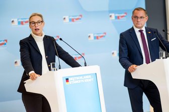 AfD festigt in Umfragen Vorsprung vor Union - Alice Weidel und Tino Chrupalla dürften Anfang Juli beim Parteitag der AfD in Erfurt als Führungsduo bestätigt werden. (Archivbild)