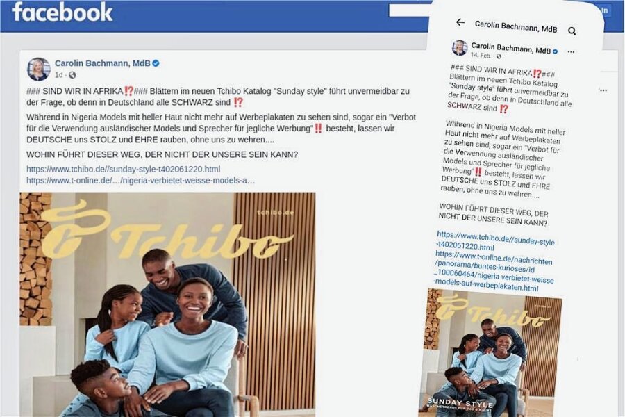 AfD-Politikerin Bachmann provoziert im Netz mit Aussagen über Schwarze - Auf ihrer Facebook-Seite kritisierte die Bundestagsabgeordnete Carolin Bachmann (AfD) die Modelwahl in einem Katalog. 