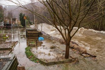 Aktuelle Online-Karten zeigen Hochwassergefahr für die Große Mittweida bei Markersbach an - Hochwasser nach Starkregen im Januar 2013: Da überschwemmt die über die Ufer getretene Große Mittweida auch Gärten am Weißen Hirsch in Schwarzenberg. Seither wurde jedoch der Hochwasserschutz erneuert.