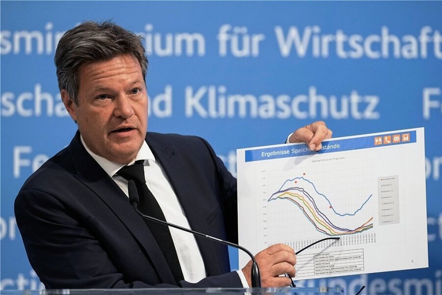 Alarmstufe bei Gas: Was bedeutet das für die Verbraucher? - Wirtschafts- und Klimaschutzminister Robert Habeck (Grüne) erläutert an diesem Donnerstag vor der Presse in Berlin die Entwicklung der Gasspeicherbestände in Deutschland. 