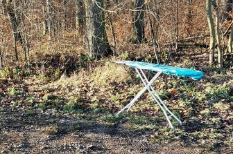 Am Waldrand darf gebügelt werden - Ein abgestelltes Bügelbrett gibt Passanten Rätsel auf.