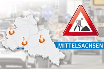 An diesen Baustellen in Mittelsachsen gibt es Behinderungen - Achtung Baustelle: Auf den Straßen in Mittelsachsen müssen Autofahrer mit Behinderungen rechnen. Grafik: Tilo Steiner