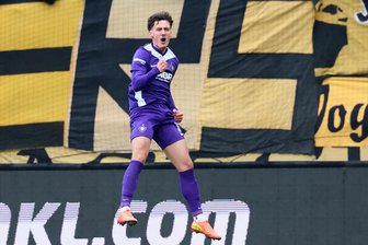 Aue-Profi Sijaric seit Wochen und Monaten in Topform: „Habe viel in der Winterpause gemacht“ - Omar Sijaric bejubelt seinen zwischenzeitlichen Ausgleichstreffer im Sachsenderby gegen Dynamo.