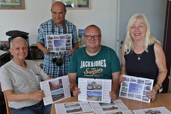 Auf den Spuren der Straßenbahn zwischen Hohenstein-Ernstthal und Gersdorf - Von links: Harald Koch, Frank Elste, René Ilansky und Ines Schlösser mit dem neuen Straßenbahnkalender.