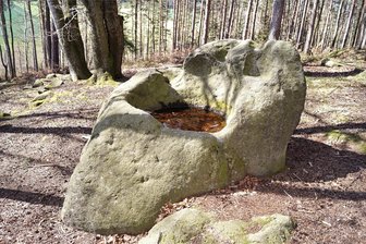 Auf Tour rund um Obercrinitz: Wanderung zum sagenumwobenen Taufstein - Angeblich soll sich selbst zu Zeiten größter Hitze immer Wasser in der Mulde des Taufsteines befinden.
