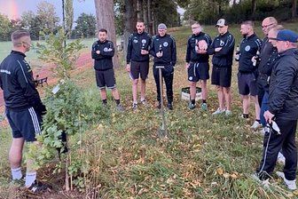Augustusburg: Warum Fußballer plötzlich einen Baum pflanzen - und wer noch alles mitmacht - Die Fußballmannschaft von Eintracht Erdmannsdorf-Augustusburg pflanzte eine Eiche.