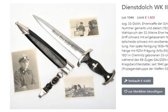 Auktion in Chemnitz: Wer kauft überhaupt NS-Devotionalien? - Dieser sogenannter Ehrendolch der SS wurde kürzlich im Auktionshaus Heickmann in Chemnitz versteigert. Das Mindestgebot lag bei 1800 Euro, einem Sammler aus Tschechien war er weit über 6000 Euro wert.