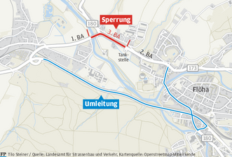 B 173 bei Flöha ab Dienstag wieder voll gesperrt - Der dritte Bauabschnitt ist ab Dienstag gesperrt, die Tankstelle ist von Flöha aus zu erreichen. Die Verkehr wird über die Ortsumgehungsstraße umgeleitet. 