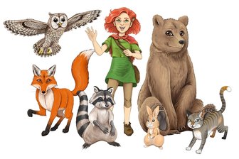 Badegärten Eibenstock: So sieht das neue Maskottchen Quibi aus - Das neue Maskottchen der Badegärten Eibenstock, die junge Hexe Quibi, im Kreis ihrer tierischen Freunde.
