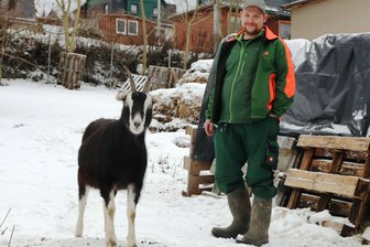 Bauer sucht Hof: Ein junger Vogtländer und sein Traum - Die Thüringer Waldziege vertraut ihrem Chef Johannes Helbig voll und ganz, dem Fotografen weniger.