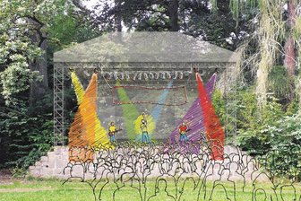 Baumwollpark in Flöha hat bald wieder eine Bühne - So könnte sich die wiederbelebte Bühne in den Baumwollpark einfügen.