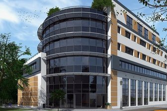 Baustart für neues Ärztezentrum in Plauen - Futuristisch mutet die Glasfassade mit Holztragkonstruktion des von der Chemnitzer Poliklinik an der Neundorfer Straße geplanten neuen Gesundheitszentrums an. Es soll nach Fertigstellung die Hausnummer 5 tragen.