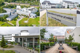 Beben am Erzgebirgsklinikum: Das Echo auf die Entscheidung - Die vier Häuser des Erzgebirgsklinikums: Zschopau (o. l.) und Olbernhau (o. r.) sowie Annaberg-Buchholz (u. l.) und Stollberg.