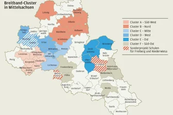 Beim Breitbandausbau wird noch auf dem Papier gearbeitet - Übersicht des Breitband-Clusters in Mittelsachsen.