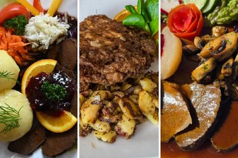 Berggasthöfe im Erzgebirge: Leckerbissen für Gipfelstürmer - Hirschkeulenbraten mit Rotkraut, „Ruhsteak“, Hirschbraten mit Preiselbeer-Birne: Auf den Gipfeln des Erzgebirges ist die Küche deftig.
