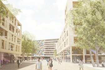Brückenstraße: Umbau erst bis 2021 - So könnte nach den Vorstellungen der Sieger eines Mitte 2015 abgeschlossenen Gutachterverfahrens das neue Theaterviertel zwischen Behördenkomplex (hinten) und Kunstsammlungen aussehen.