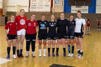 BSV Sachsen Zwickau setzt auf Power aus Skandinavien - Diese acht Spielerinnen sind neu beim BSV Sachsen: Lea Walkowiak, Laura Nagy, Aud Ingrid Silseth, Kaja Kristensen, Hannele Nilsson, Natacha Buhl,Nora Jakobsson van Stam, Sara Odden (von li. nach re.). 